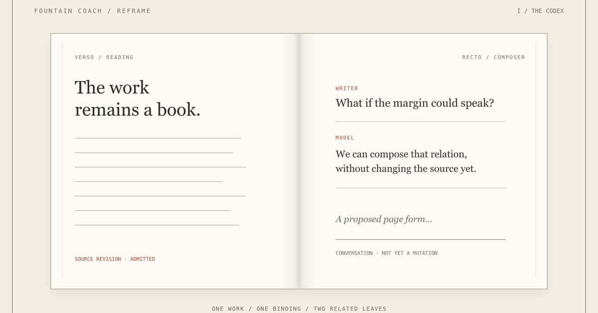The Composable Book: continuous cream folio, source reading and Composer in dialogue